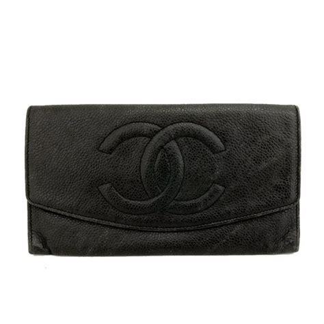 chanel cc logo black caviar skin bifold wallet|CHANEL .